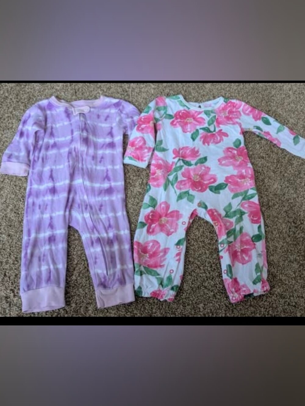 Girls 6-9 M  Floral Pink & Purple One-Piece Rompers